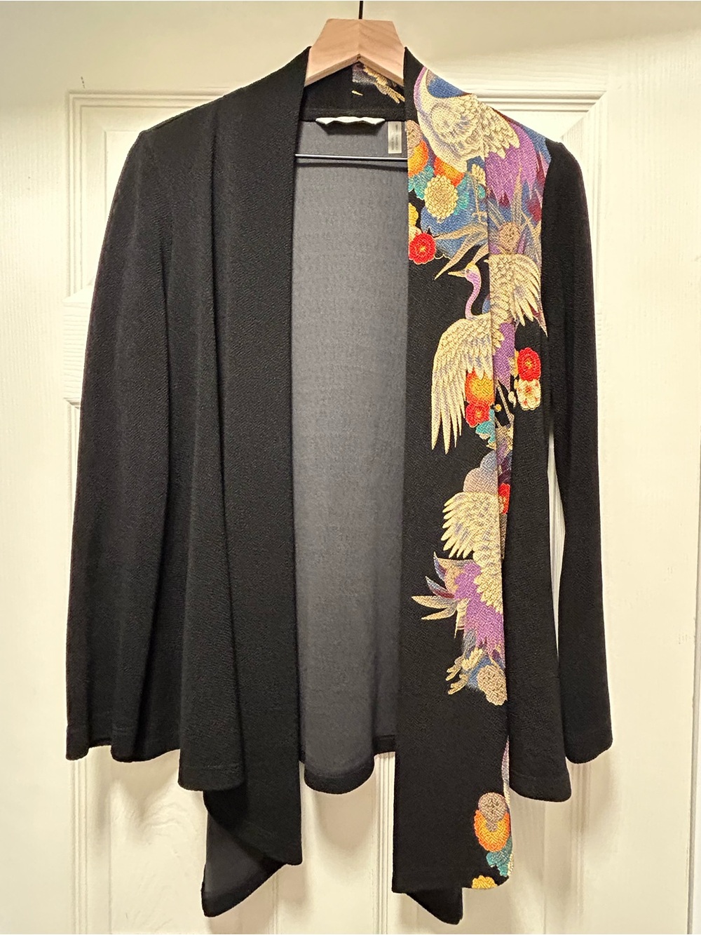 Soft Surroundings Crane Kimono Cardigan Boho Asian Inspired Artsy Made in USA